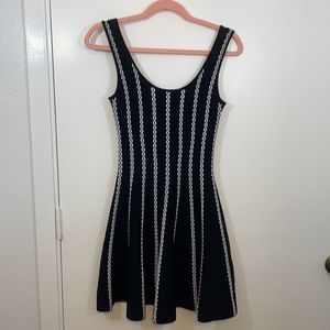 Bebe Sleeveless Mini Fit & Flare Dress Black with White stitching like new S